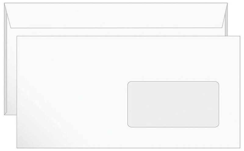 Конверт E65, Ряжская печатная фабрика, 110*220мм, б/подсказа, с прав. окном, отр. лента