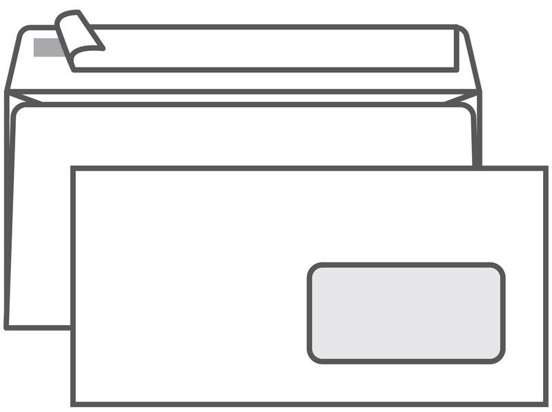 Конверт E65, Ряжская печатная фабрика, 110*220мм, б/подсказа, с прав. окном, отр. лента