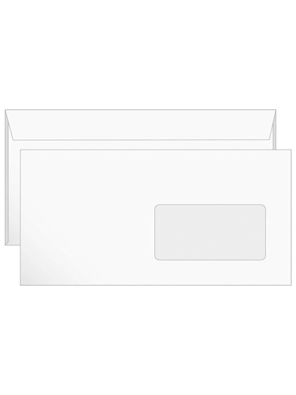 Конверт E65, Ряжская печатная фабрика, 110*220мм, б/подсказа, с прав. окном, отр. лента