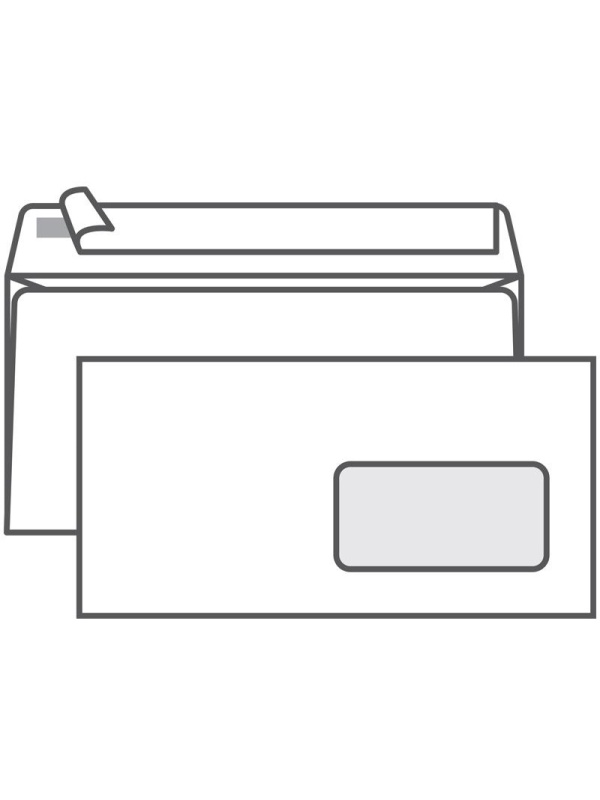 Конверт E65, Ряжская печатная фабрика, 110*220мм, б/подсказа, с прав. окном, отр. лента