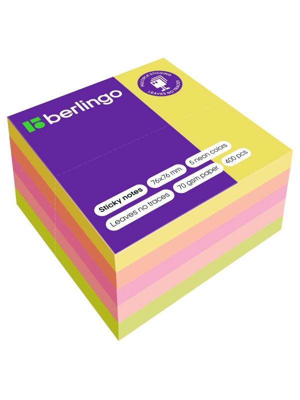 Самоклеящийся блок Berlingo, 76*76мм, 400л., 5 неоновых цветов