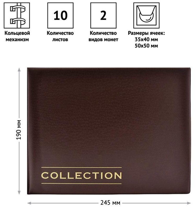 Альбом для монет OfficeSpace 245*190, на кольцах, 10 листов, ПВХ