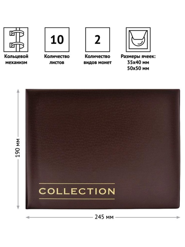 Альбом для монет OfficeSpace 245*190, на кольцах, 10 листов, ПВХ