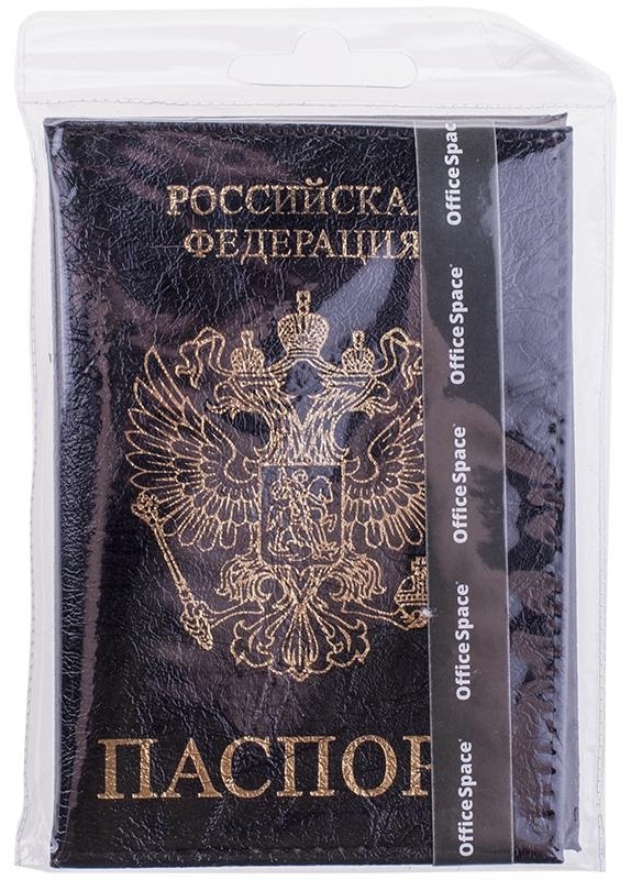 Обложка для паспорта OfficeSpace экокожа, черный, тиснение золото 