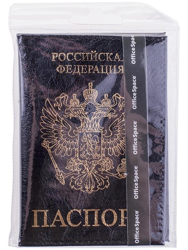 Обложка для паспорта OfficeSpace экокожа, черный, тиснение золото 
