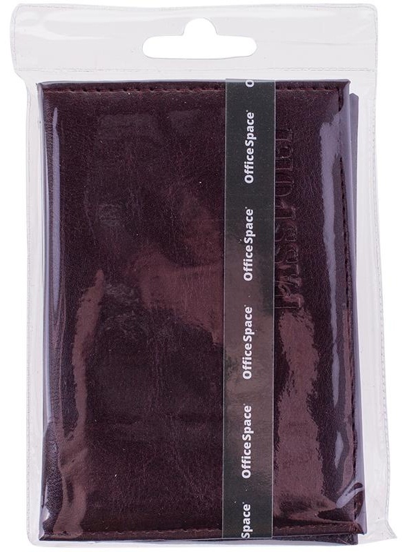 Обложка для паспорта OfficeSpace экокожа + изолон, с подкладом, коричневый