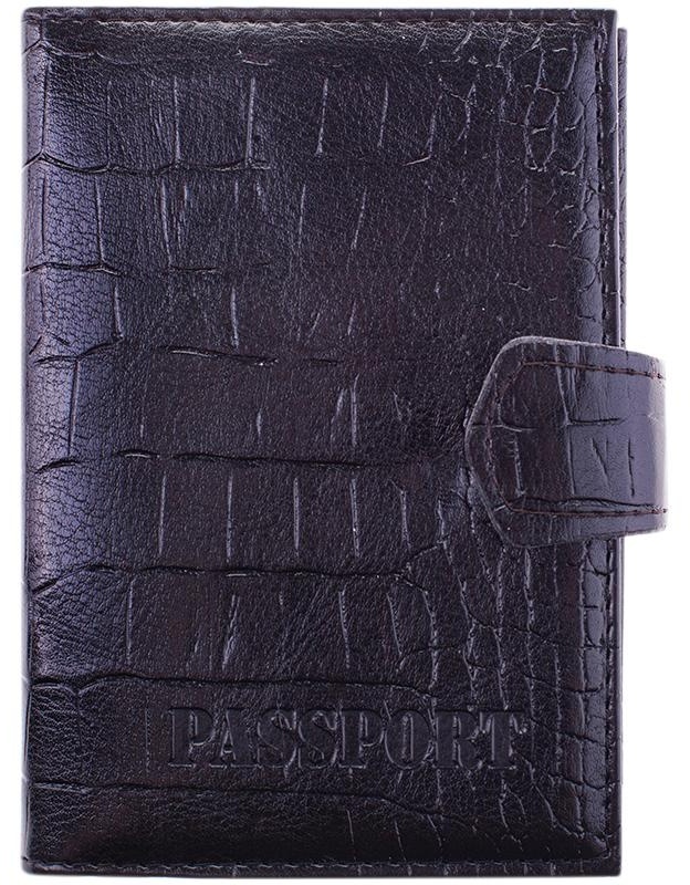 Обложка для паспорта OfficeSpace экокожа + изолон, с кнопкой, с подкладом, черный, крокодил