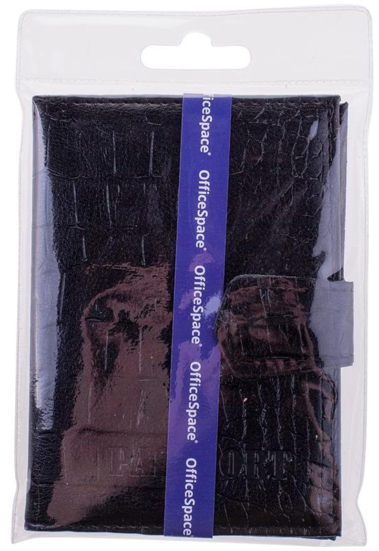 Обложка для паспорта OfficeSpace экокожа + изолон, с кнопкой, с подкладом, черный, крокодил