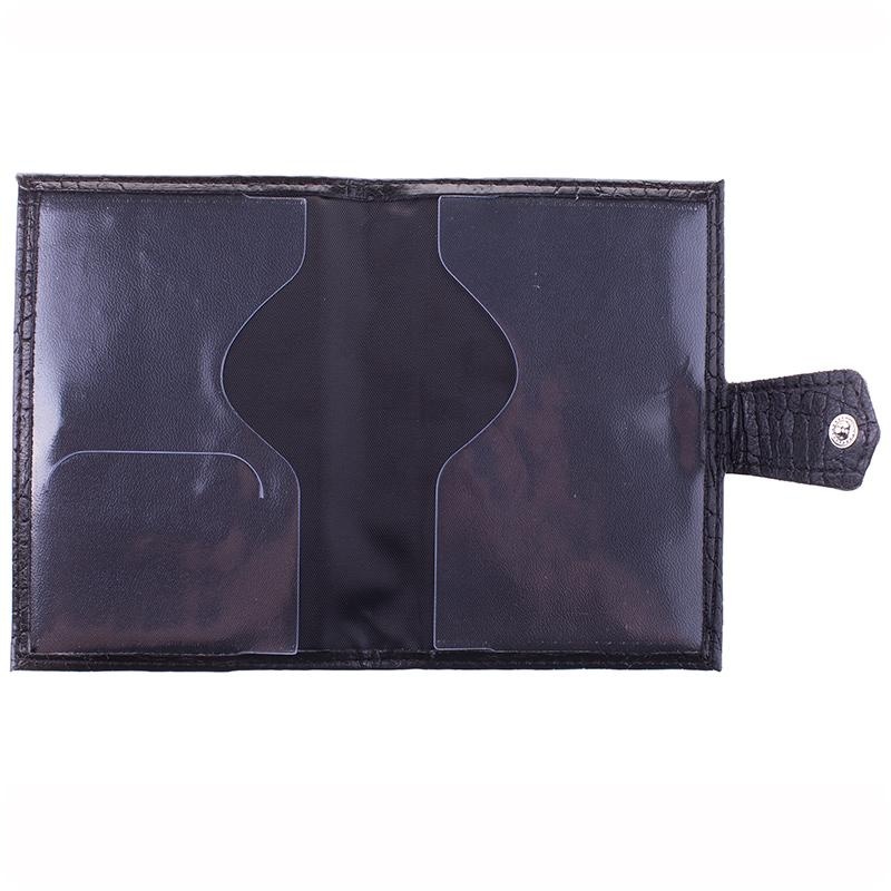 Обложка для паспорта OfficeSpace экокожа + изолон, с кнопкой, с подкладом, черный, крокодил