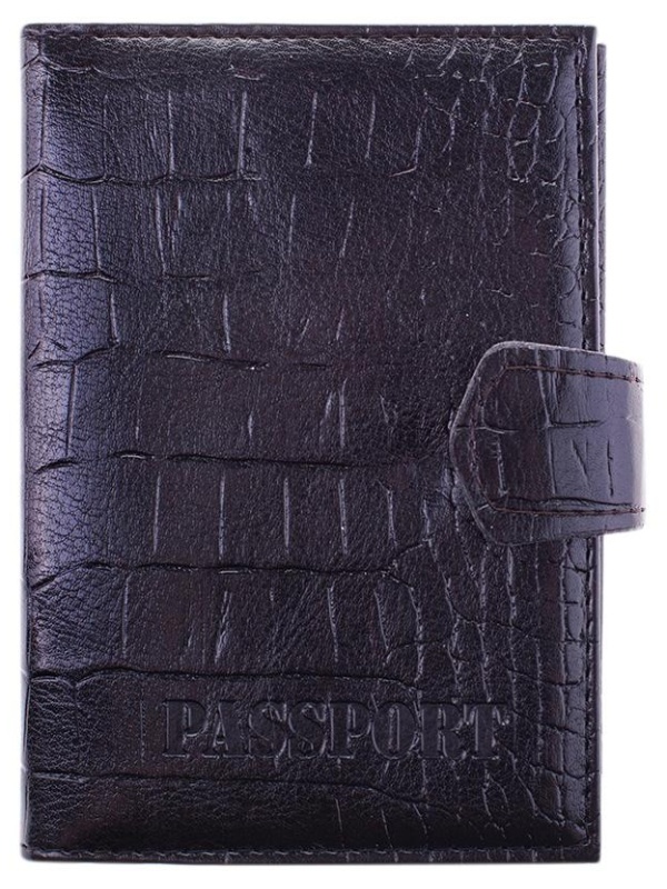 Обложка для паспорта OfficeSpace экокожа + изолон, с кнопкой, с подкладом, черный, крокодил