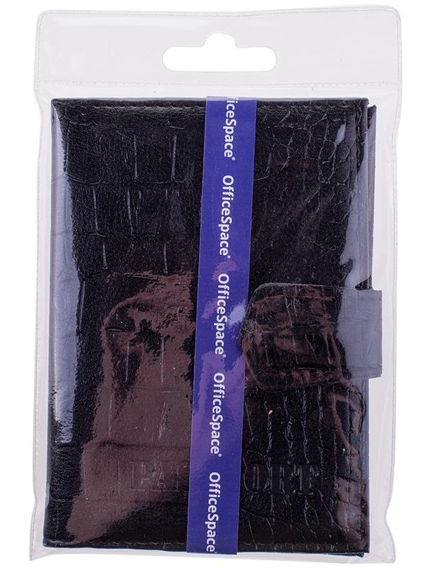 Обложка для паспорта OfficeSpace экокожа + изолон, с кнопкой, с подкладом, черный, крокодил