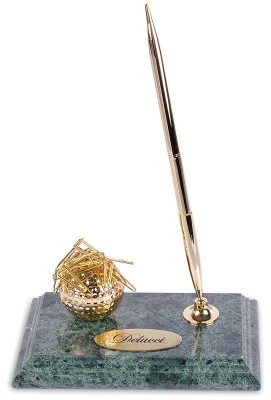 Подставка под ручку Delucci с диспенсером для скрепок, зеленый мрамор