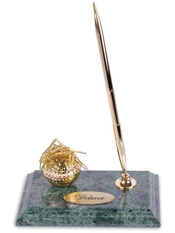 Подставка под ручку Delucci с диспенсером для скрепок, зеленый мрамор