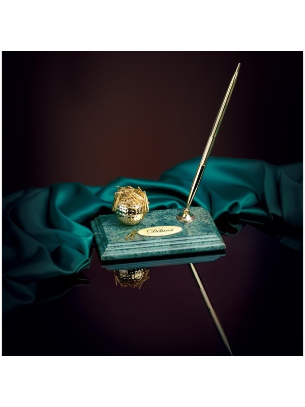 Подставка под ручку Delucci с диспенсером для скрепок, зеленый мрамор