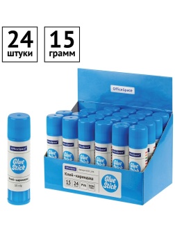 Клей-карандаш OfficeSpace, 15г, дисплей, ПВА, 24 шт.