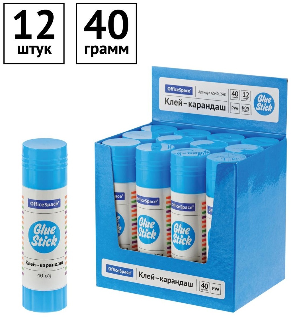 Клей-карандаш OfficeSpace, 36г, дисплей, ПВА