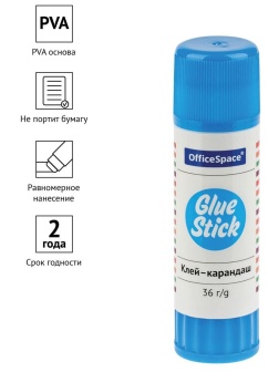 Клей-карандаш OfficeSpace, 36г, дисплей, ПВА