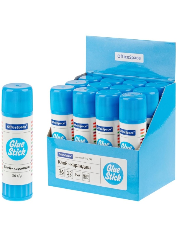 Клей-карандаш OfficeSpace, 36г, дисплей, ПВА