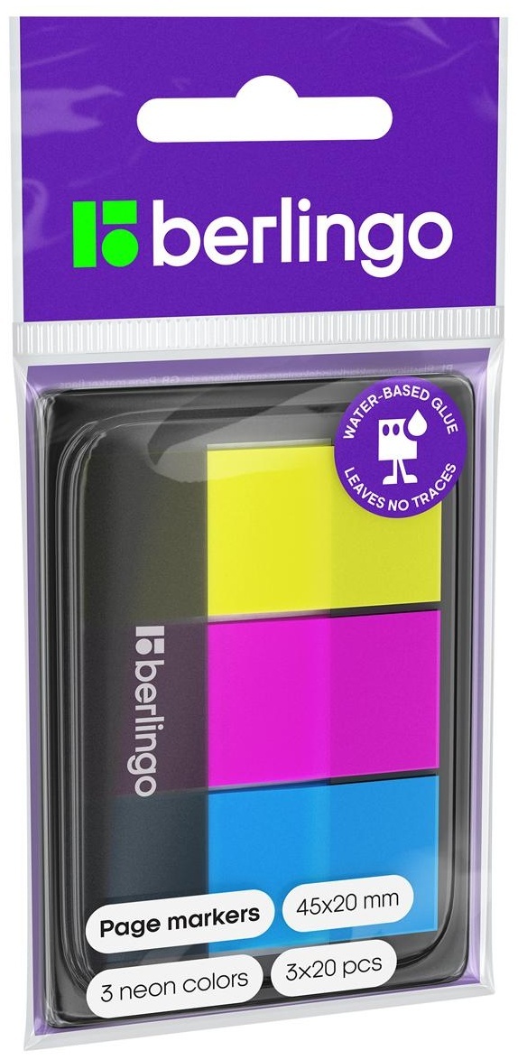Флажки-закладки Berlingo, 45*20мм, 20л*3 неоновых цвета, в диспенсере
