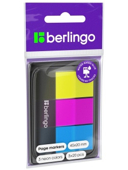 Флажки-закладки Berlingo, 45*20мм, 20л*3 неоновых цвета, в диспенсере