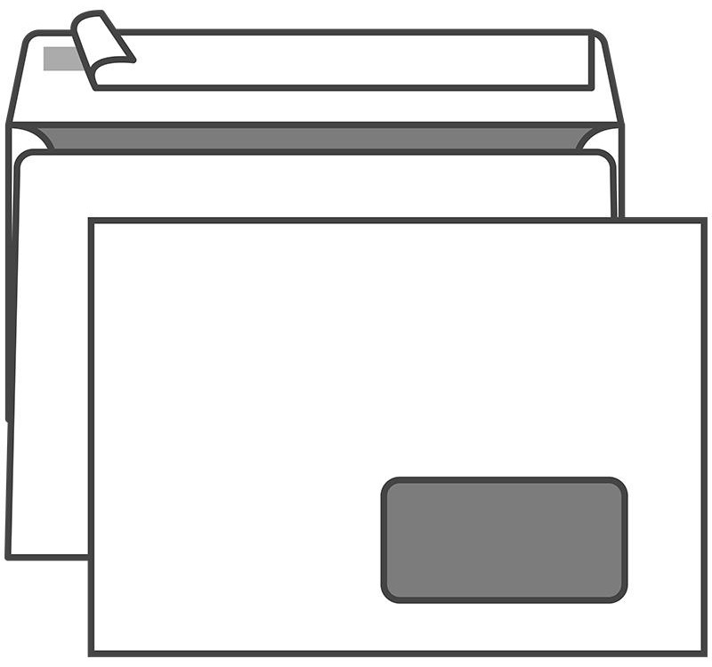 Конверт C5, KurtStrip, 162*229мм, б/подсказа, с прав. окном, отр. лента, внутр. запечатка
