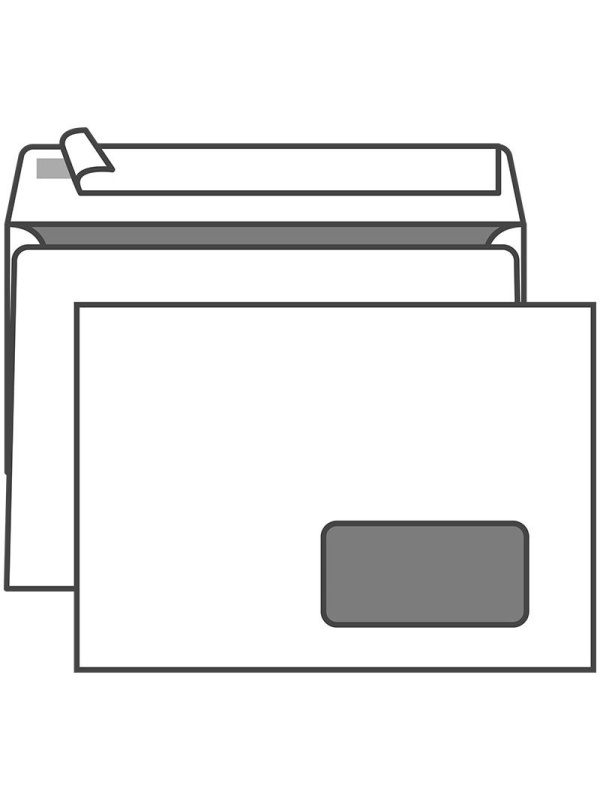 Конверт C5, KurtStrip, 162*229мм, б/подсказа, с прав. окном, отр. лента, внутр. запечатка