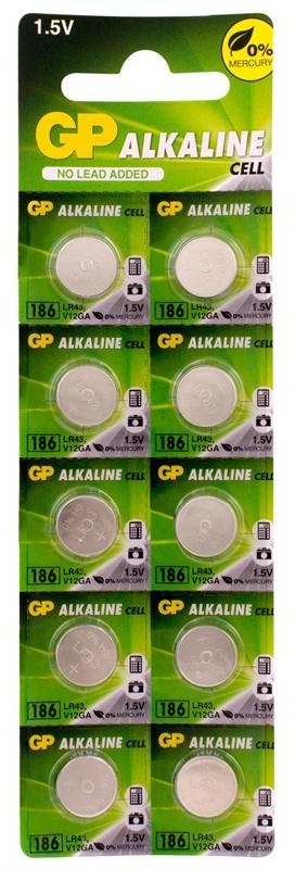 Батарейка GP LR43 (G12, V12GA, 186) алкалиновая, BC10