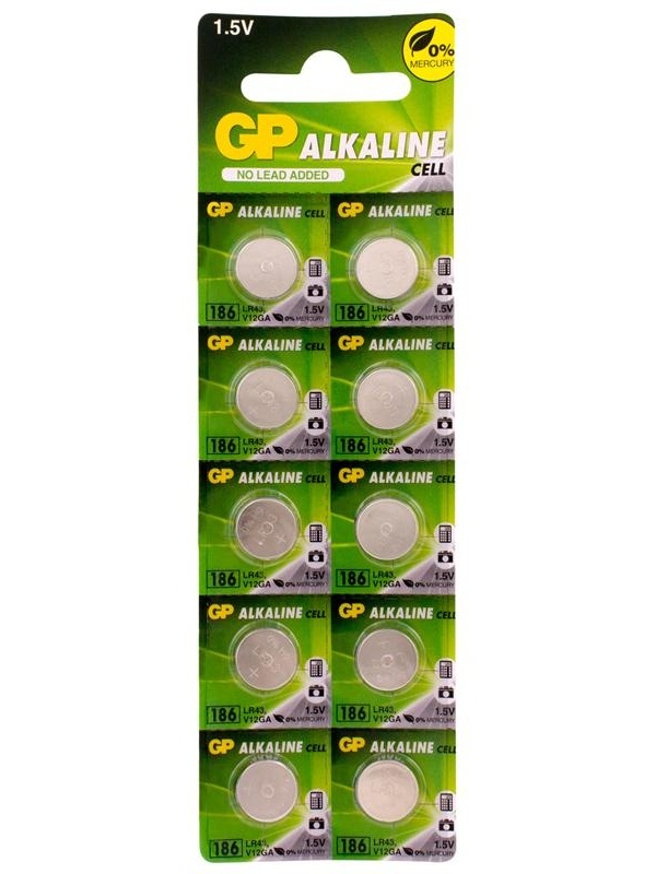 Батарейка GP LR43 (G12, V12GA, 186) алкалиновая, BC10
