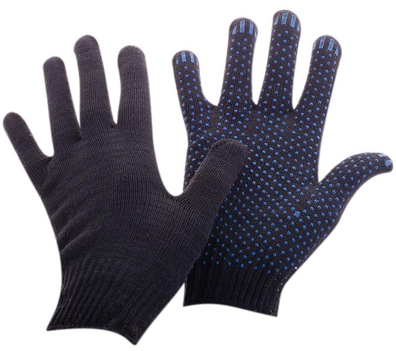 Перчатки х/б 10 класс OfficeClean, эконом, с точ. ПВХ, 4 нити, черный, 43-45г, 116текс