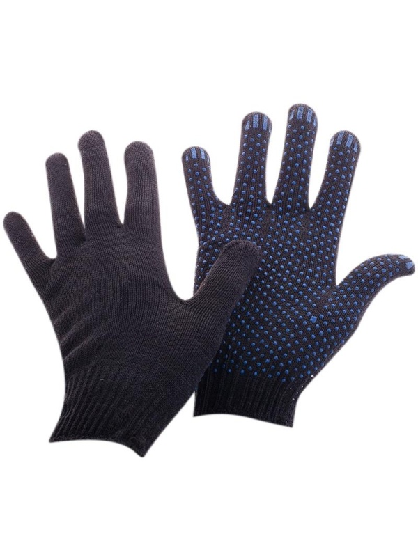 Перчатки х/б 10 класс OfficeClean, эконом, с точ. ПВХ, 4 нити, черный, 43-45г, 116текс