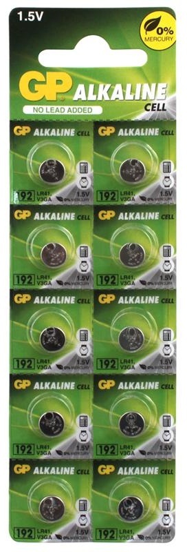 Батарейка GP LR41 (LR4, G3, V3GA, 192) алкалиновая, BC10
