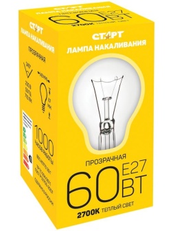 Лампа накаливания Старт Б 60W, E27, прозрачная