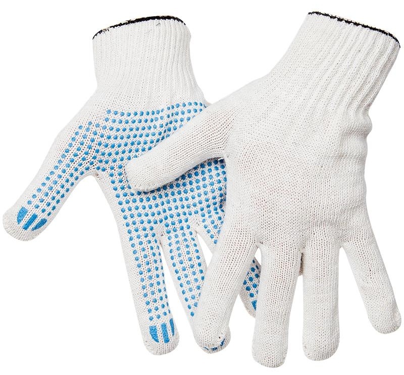 Перчатки х/б 10 класс OfficeClean, эконом, с точечным ПВХ, 4 нити, белый, (40-42г), 116 текс