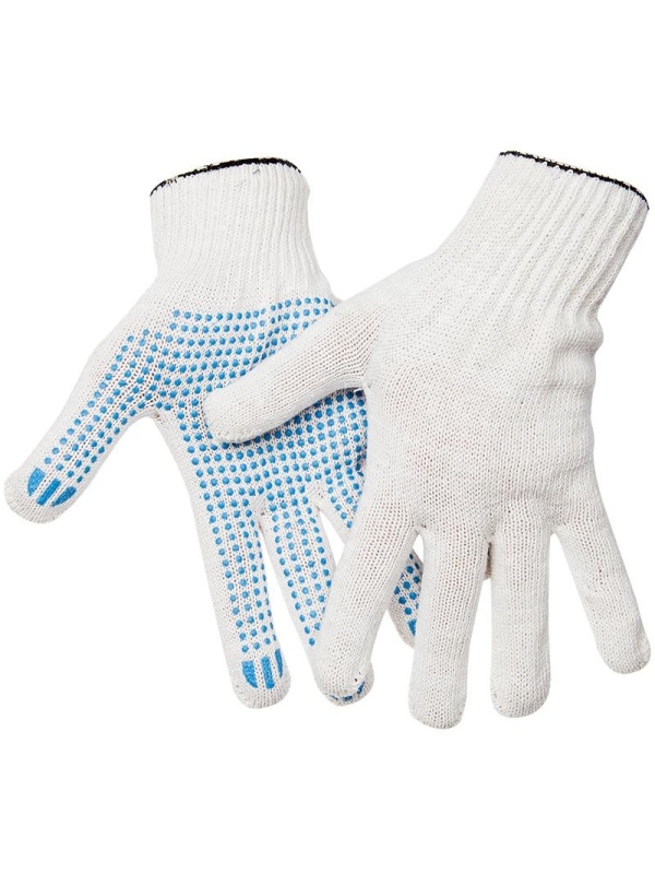 Перчатки х/б 10 класс OfficeClean, эконом, с точечным ПВХ, 4 нити, белый, (40-42г), 116 текс