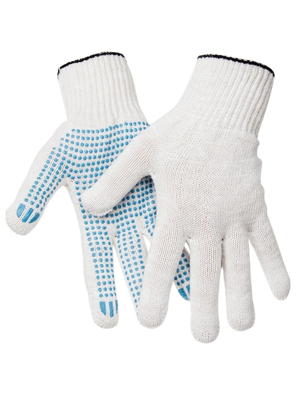 Перчатки х/б 10 класс OfficeClean, эконом, с точ. ПВХ,5 ниток, белый, 43-45г, 132текс