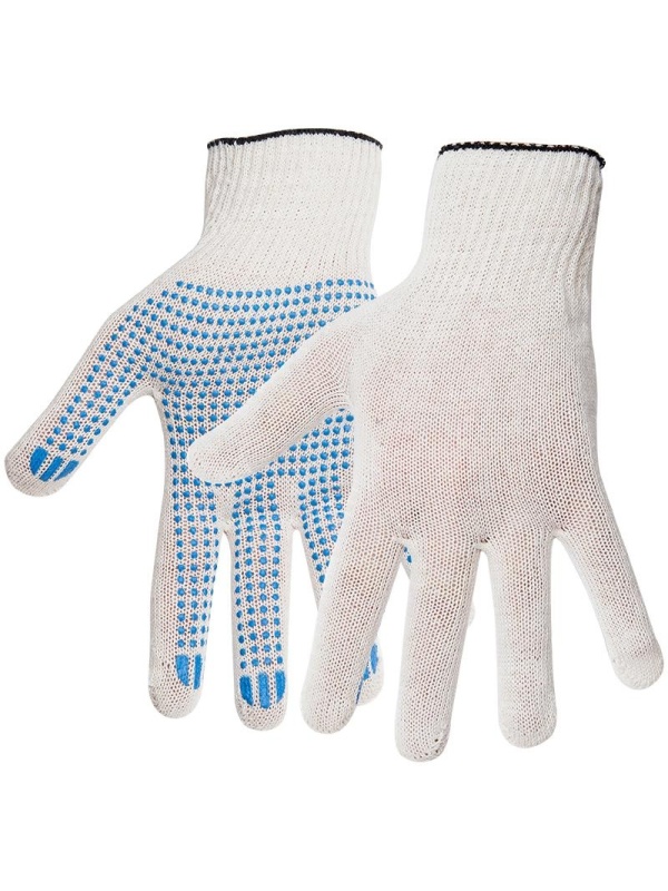 Перчатки х/б 10 класс OfficeClean, эконом, с точечным ПВХ, 3 нитки, белый, (30-32г), 82 текс