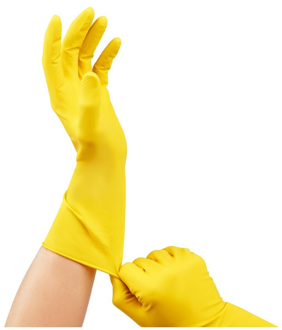 Перчатки резиновые хозяйственные OfficeClean Универсальные, разм. М, желтые, пакет с европодвесом