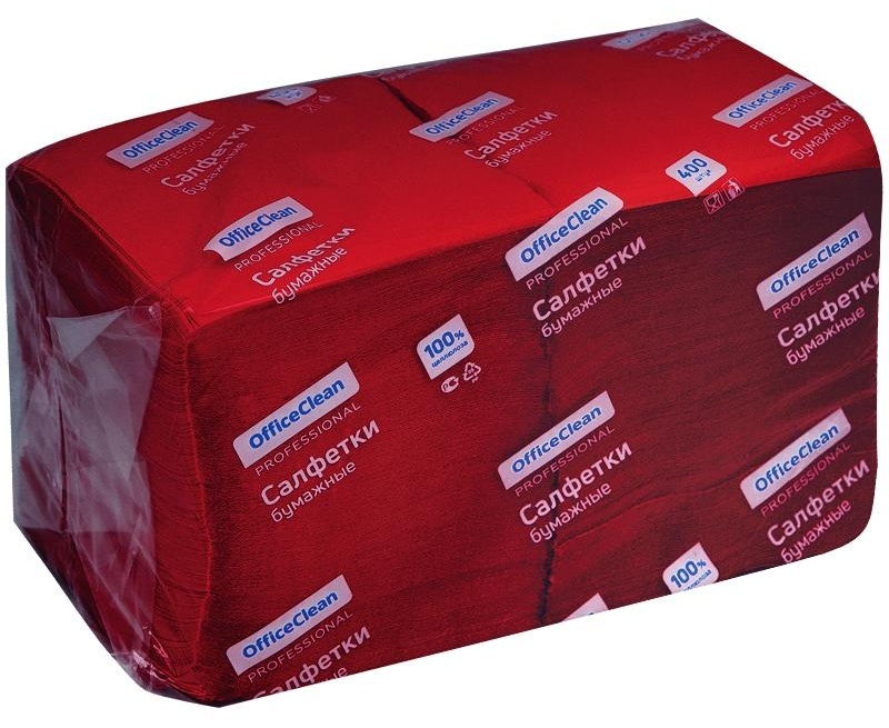 Салфетки бумажные OfficeClean Professional, 1 слойн., 24*24см, бордо, 400шт.