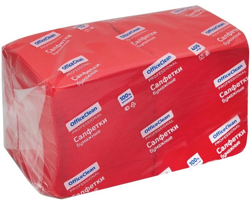 Салфетки бумажные OfficeClean Professional, 1 слойн., 24*24см, красные, 400шт.