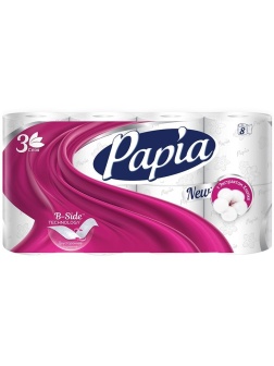 Бумага туалетная Papia, 3-слойная, 8шт., тиснение, белая