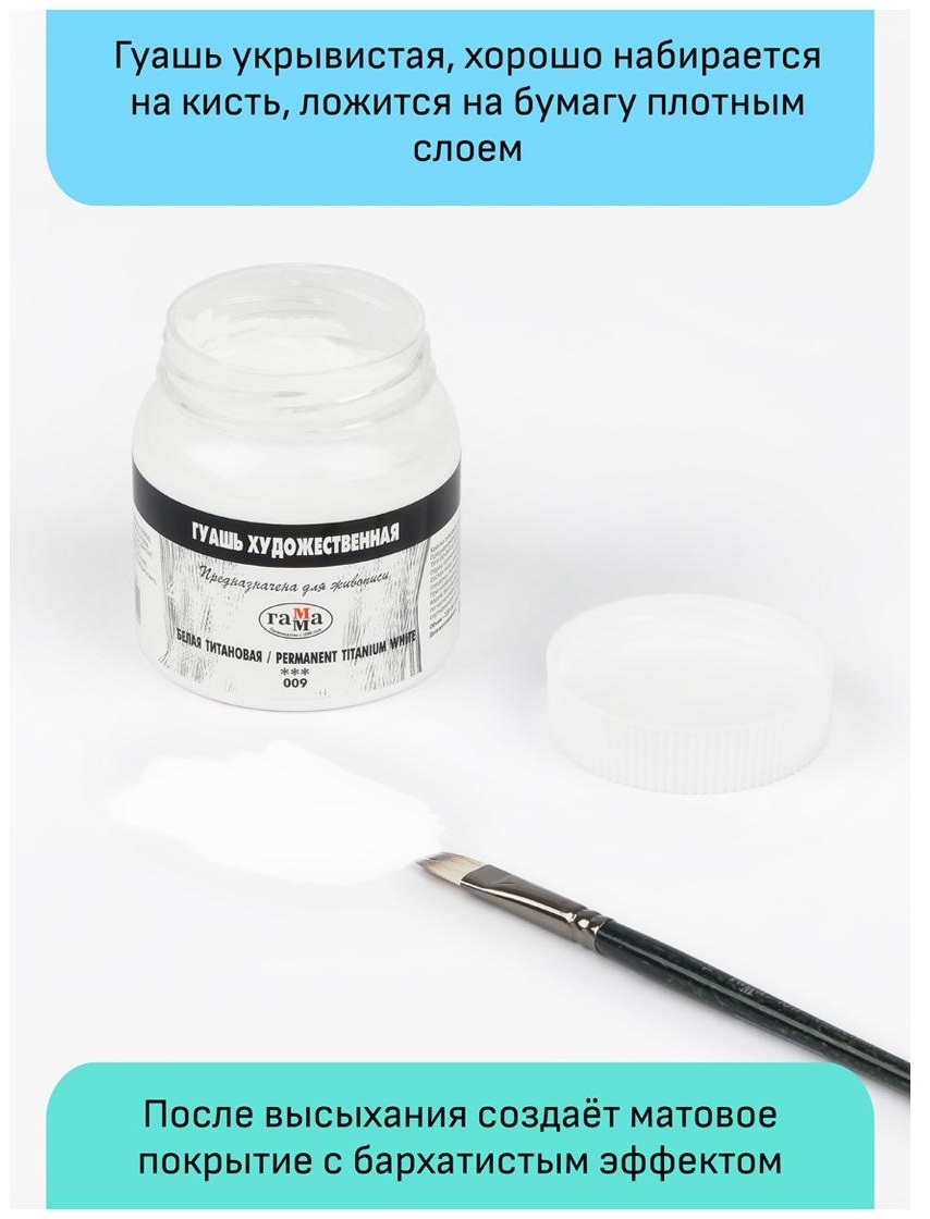 Гуашь художественная Гамма, белая титановая, 220мл