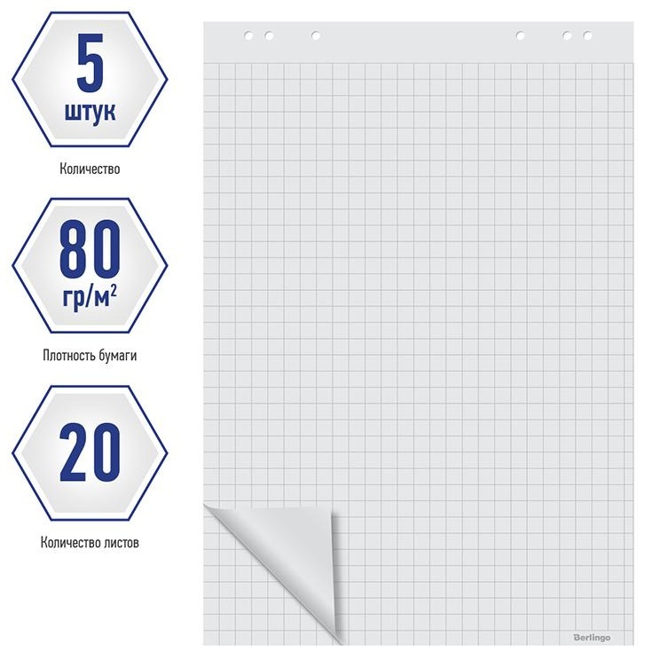 Блокнот для флипчарта Berlingo 64*96см, 20л., клетка