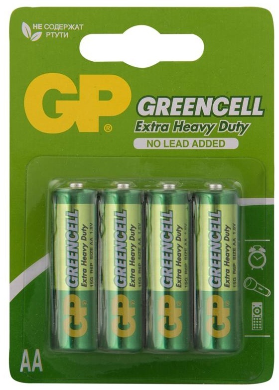Батарейка GP Greencell AA (R6) 15S солевая, BL4