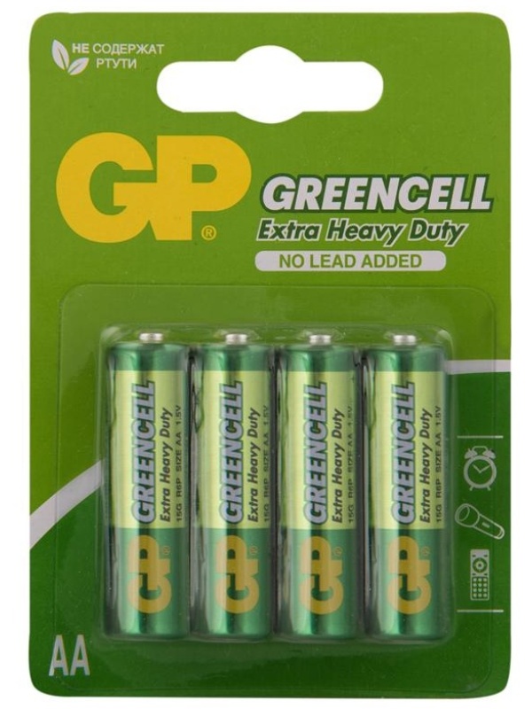 Батарейка GP Greencell AA (R6) 15S солевая, BL4