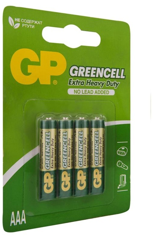 Батарейка GP Greencell AAA (R03) 24S солевая, BL4