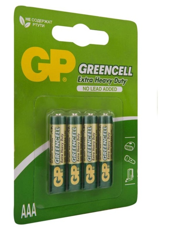 Батарейка GP Greencell AAA (R03) 24S солевая, BL4