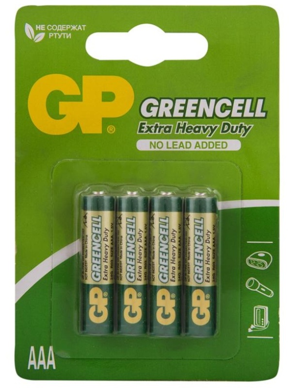 Батарейка GP Greencell AAA (R03) 24S солевая, BL4