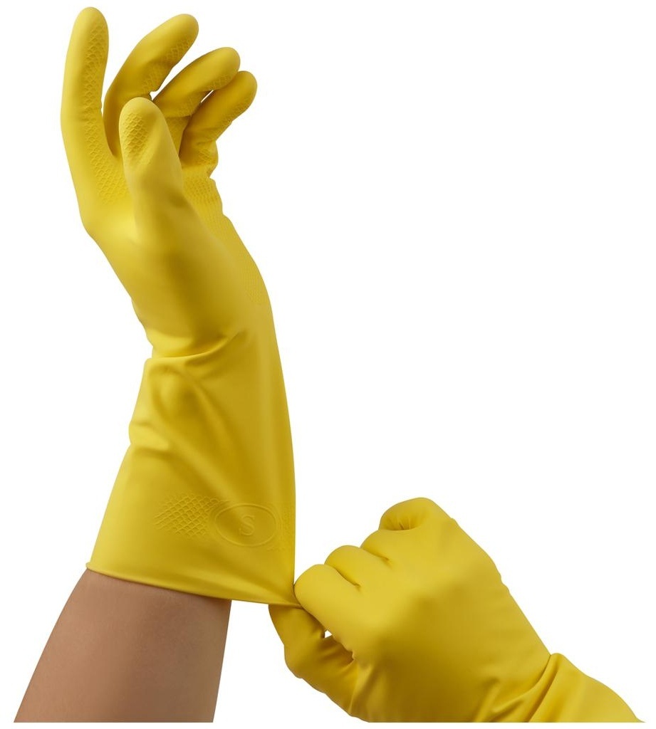 Перчатки резиновые хозяйственные OfficeClean Стандарт, прочные, разм. S, желтые, пакет с европодвесом