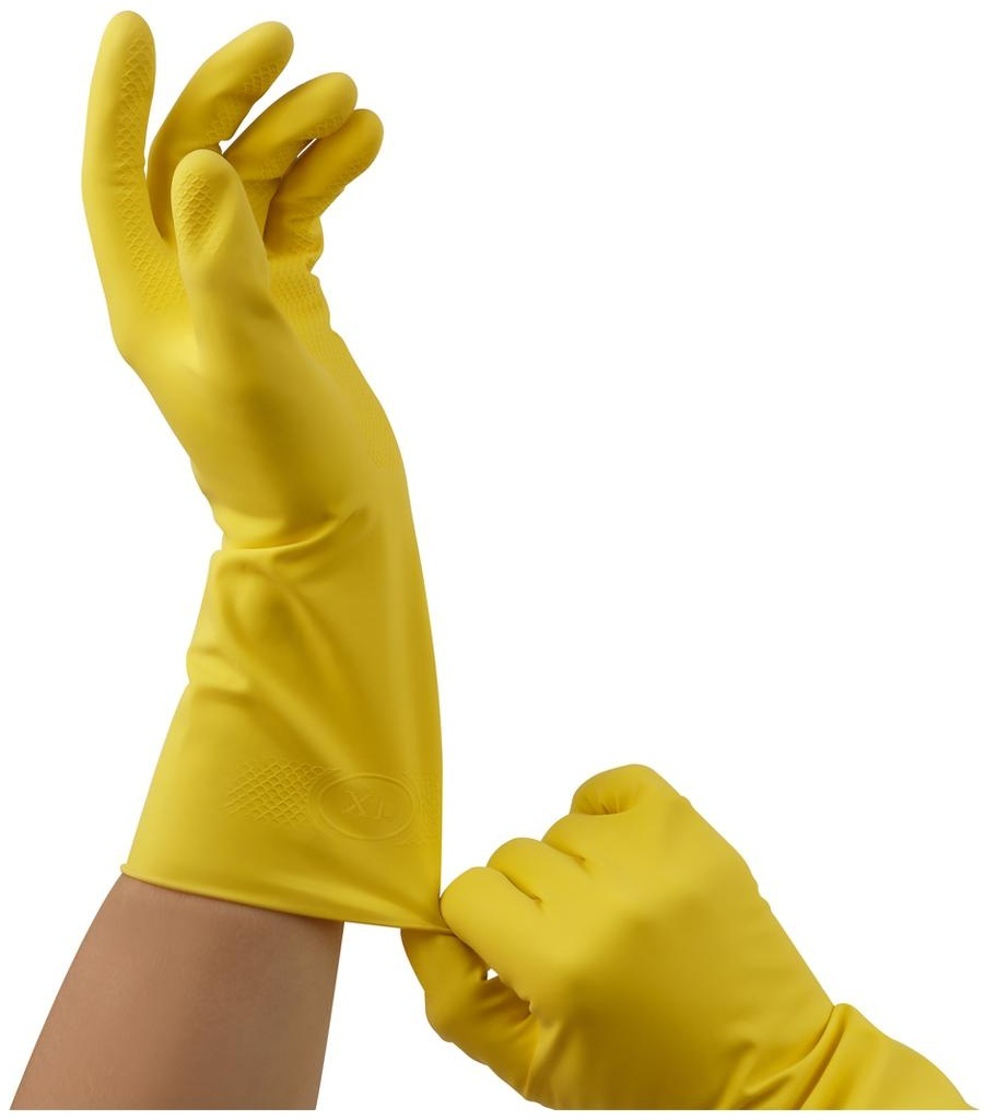 Перчатки резиновые хозяйственные OfficeClean Стандарт, прочные, разм. XL, желтые, пакет с европодвесом
