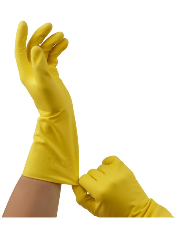 Перчатки резиновые хозяйственные OfficeClean Стандарт, прочные, разм. M, желтые, пакет с европодвесом